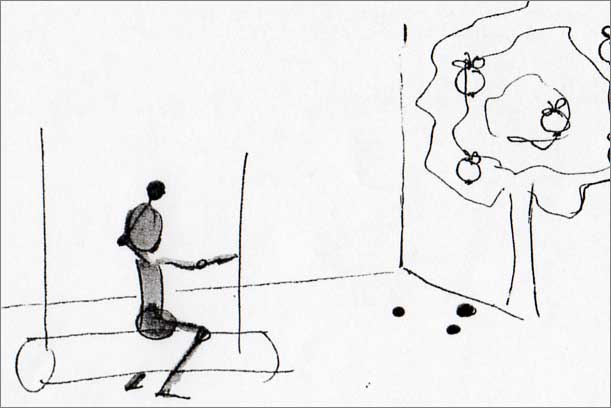 фигурка  бросает  мячики в стену